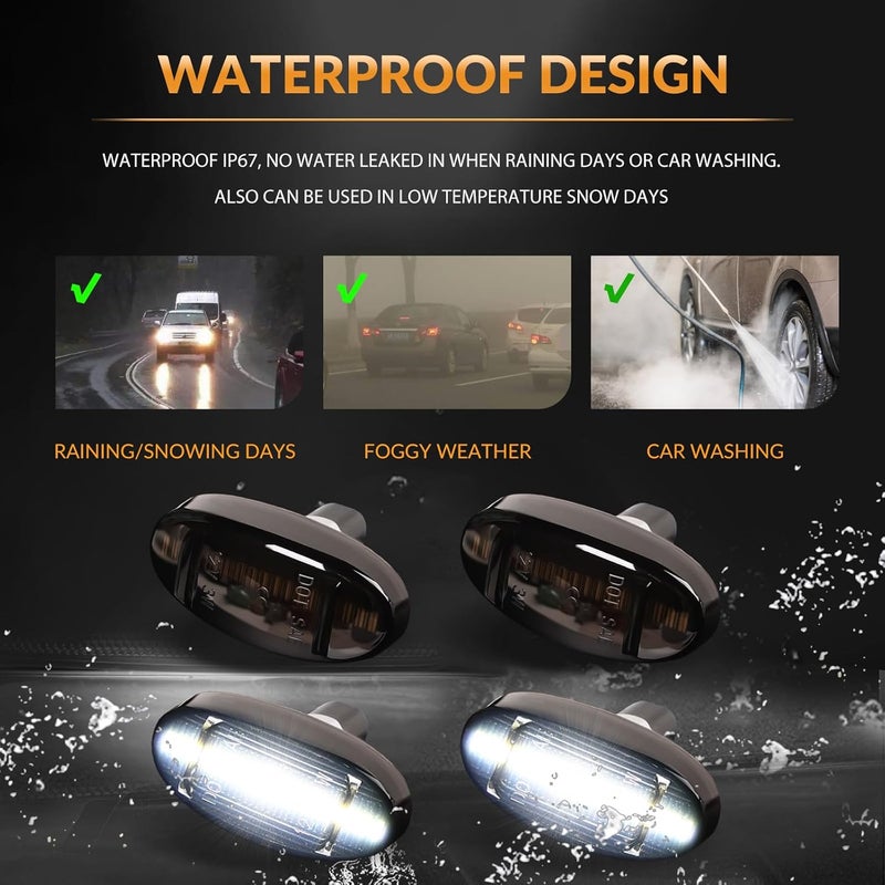 DERMOKA LED Dually Bed Fender Side Marker Lights For 2011-2022 Ford F250 F350 F450 F550 Super Duty Trucks Smoked Len (White Led) - Image 5